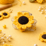 Handmade Crochet Sunflower Hair Clutcher – Yellow & Black Decorative