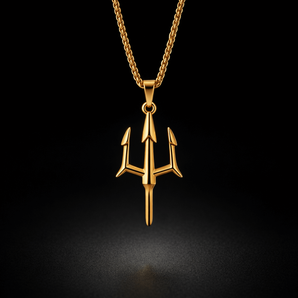 Trident Locket in 22K Gold Plated Stainless Steel Spiritual Pendant