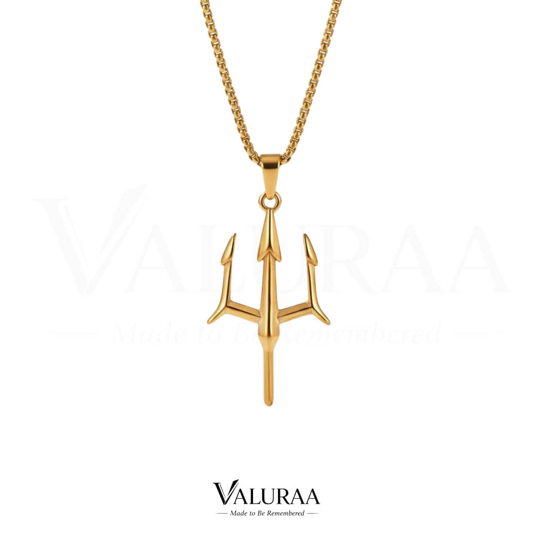 Trident Locket in 22K Gold Plated Stainless Steel Spiritual Pendant