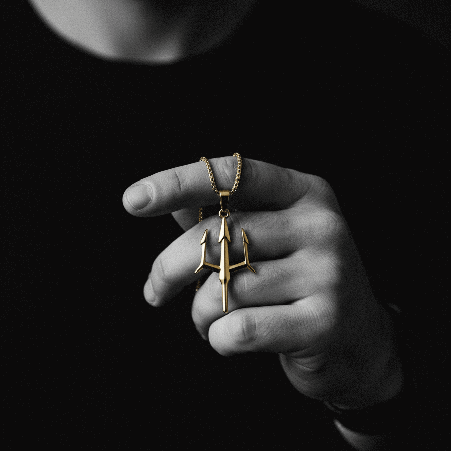 Trident Locket in 22K Gold Plated Stainless Steel Spiritual Pendant